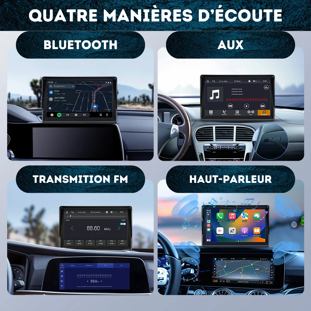 Profitez d'une flexibilité totale avec 4 options d'écoute disponibles : Bluetooth, câble AUX, transmission FM ou haut-parleur intégré. Connectez vos appareils facilement.