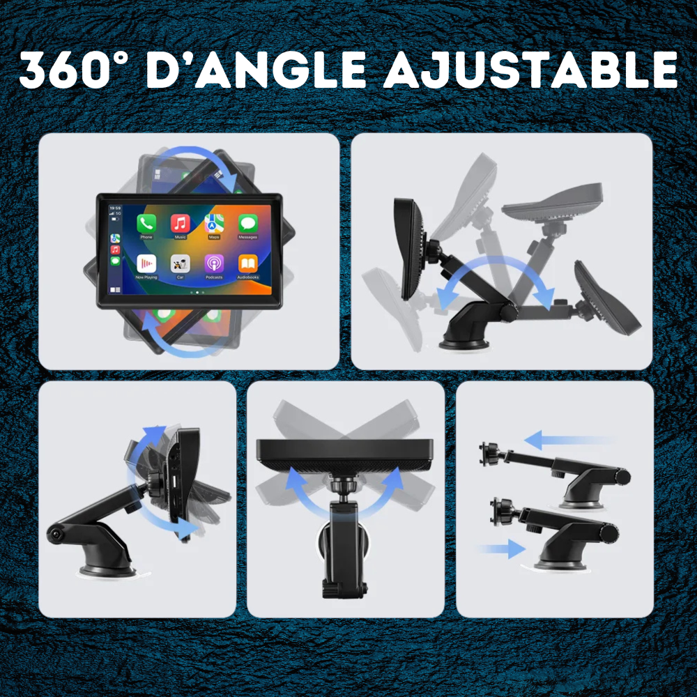 Adaptez votre écran tactile à tous les angles grâce à son support pivotant 360°. Parfait pour une vision optimale et une expérience de conduite personnalisée.